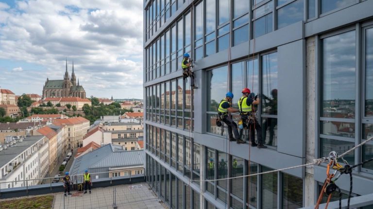 Práce ve výškách v Brně: šedá okna nejsou počasí 1 Prace ve vyskach